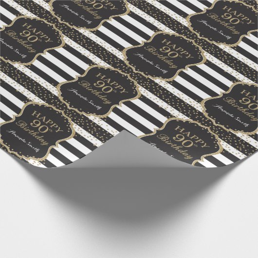 Happy 90th Birthday Gold Glitter Wrapping Paper Cadeaupapier (Hoek)