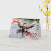 Happy 90th Birthday Goose flapping Kaart (Gele Bloem)