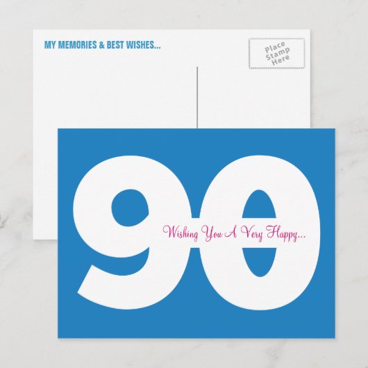 Happy 90th Birthday Milestone Briefkaarten - in he (Voorkant / Achterkant)