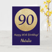 Happy 90th Birthday Navy Blue en Gold Glitter Kaart (Gele Bloem)