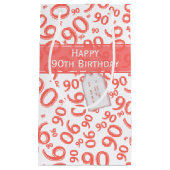 Happy 90th Birthday Number Pattern Coral/White Klein Cadeauzakje (Voorkant)
