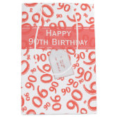 Happy 90th Birthday Number Pattern Coral/White Medium Cadeauzakje (Voorkant)