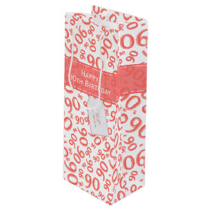 Happy 90th Birthday Number Pattern Coral/White Wijn Cadeautas