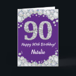 Happy 90th Birthday Paars en Silver Glitter Card Kaart<br><div class="desc">Fijne 90ste Birthday Paars en Silver Glitter Card met persoonlijke naam. Voor verdere aanpassing,  te klikken gelieve de knoop "van de Aanpassing het"en ons ontwerphulpmiddel te gebruiken om deze sjabloon te wijzigen.</div>
