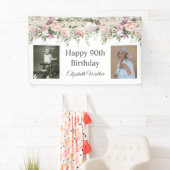 Happy 90th Birthday Pink Roses Floral 2 foto's Spandoek (Insitu)