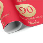 Happy 90th Birthday Red en Gold Glitter Cadeaupapier<br><div class="desc">Fijne 90ste verjaardag Rood en Glitter Wrapping Paper met persoonlijke naam. Voor verdere aanpassing,  te klikken gelieve de knoop "van de Aanpassing het"en ons ontwerphulpmiddel te gebruiken om deze sjabloon te wijzigen.</div>