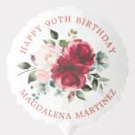 Happy 90th Birthday Rood Roze Bloemen Custom Ballon<br><div class="desc">Voeg een speciaal tintje toe aan uw 90e verjaardagsfeestdecoraties met deze elegante, gepersonaliseerde ronde ballon. Het beschikt over een waterverf rode en roze rozen bloemenboeket in het midden. Donkergroene bladeren geven het een rustieke botanische sfeer. Happy 90th Birthday staat boven het boeket en de naam van de verjaardagsfeestster staat hieronder...</div>
