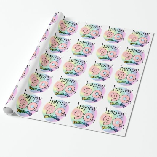 Happy 90th Birthday (roze) Cadeaupapier (Uitgerold)