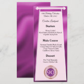 Happy 90th Birthday Roze Glitter Folie Menu (Voorkant / Achterkant)
