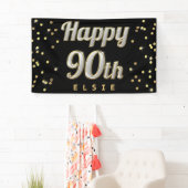 Happy 90th Bling Typography Gold Confetti Black Spandoek (Insitu)