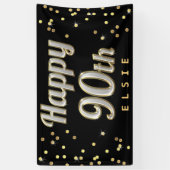 Happy 90th Bling Typography Gold Confetti Black Spandoek (Verticaal)