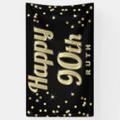 Happy 90th Gold Bling Typography Confetti Black Spandoek (Verticaal)