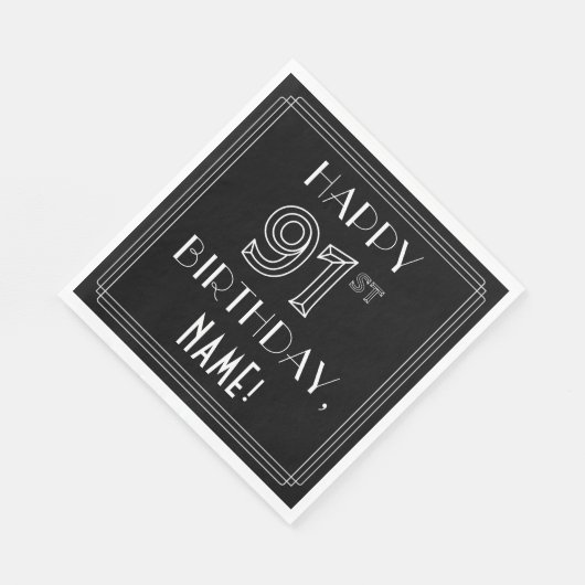 HAPPY 91ST BIRTHDAY; Art Deco Style; aangepaste na Servet (Hoek)