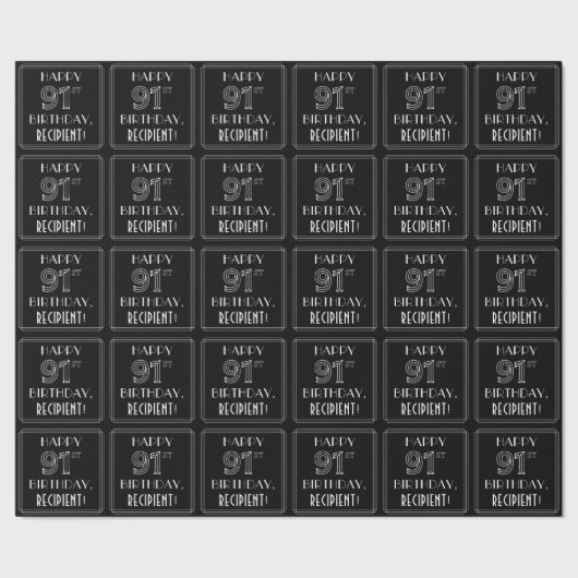 HAPPY 91ST BIRTHDAY; Art Deco Style met aangepaste Cadeaupapier (Zoom)