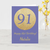 Happy 91st Birthday en Gold Glitter Kaart (Gele Bloem)