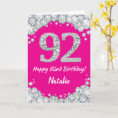 Happy 92e verjaardag Hot Pink en Silver Glitter Kaart (Gele Bloem)