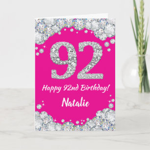 Happy 92e verjaardag Hot Pink en Silver Glitter Kaart
