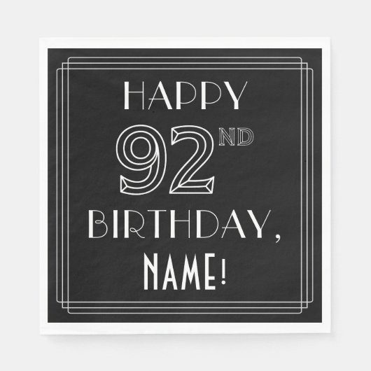HAPPY 92ND BIRTHDAY; Art Deco Style; aangepaste na Servet (Voorkant)