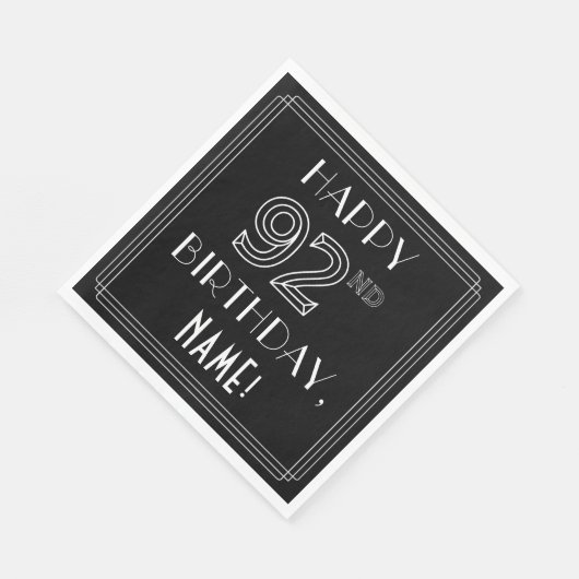HAPPY 92ND BIRTHDAY; Art Deco Style; aangepaste na Servet (Hoek)