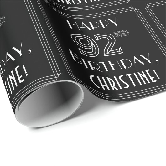 HAPPY 92ND BIRTHDAY; Art Deco Style met aangepaste Cadeaupapier (Rol Hoek)