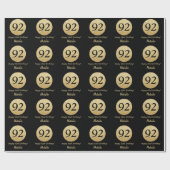 Happy 92nd Birthday Black en Gold Glitter Cadeaupapier (Vlak)