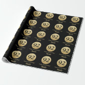 Happy 92nd Birthday Black en Gold Glitter Cadeaupapier (Uitgerold)
