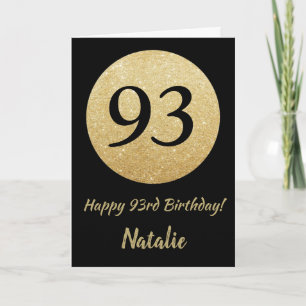 Happy 93rd Birthday Black en Gold Glitter Card Kaart