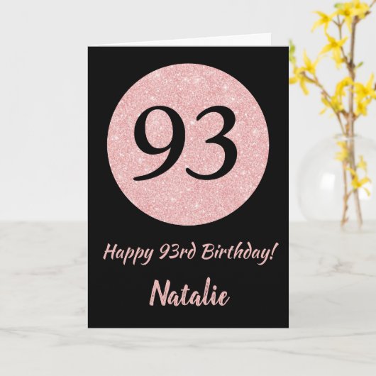 Happy 93rd Birthday Black en Roos Pink Gold Kaart (Gele Bloem)