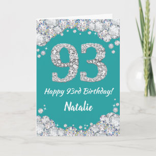 Happy 93rd Birthday Blauwgroen en Silver Glitter C Kaart