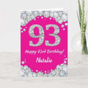 Happy 93rd Birthday Hot Pink en Silver Glitter Kaart