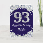 Happy 93rd Birthday Navy Blue en Silver Glitter Kaart (Voorkant)