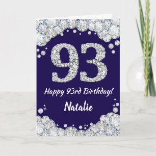 Happy 93rd Birthday Navy Blue en Silver Glitter Kaart