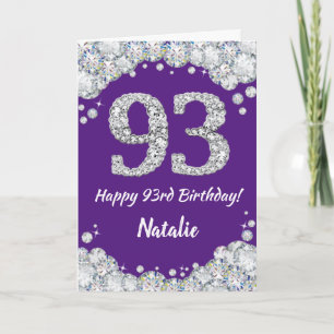 Happy 93rd Birthday Paars en Silver Glitter Card Kaart