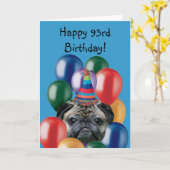 Happy 93rd Birthday pug wenskaart Kaart (Gele Bloem)