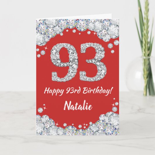 Happy 93rd Birthday Red en Silver Glitter Card Kaart (Voorkant)