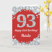 Happy 93rd Birthday Red en Silver Glitter Card Kaart (Gele Bloem)