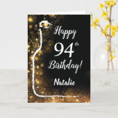 Happy 94th Birthday Black en Gold Glitter Wine Kaart (Gele Bloem)