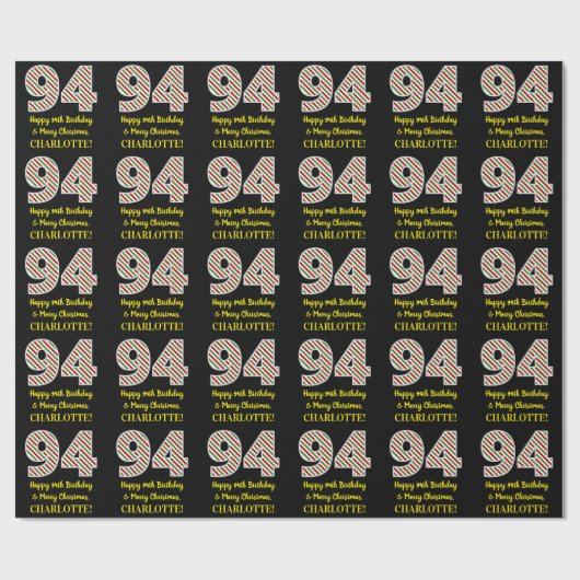 Happy 94th Birthday & Merry Kerstmis, aangepaste n Cadeaupapier (Vlak)