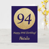 Happy 94th Birthday Navy Blue and Gold Glitter Kaart (Gele Bloem)