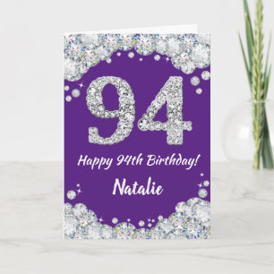 Happy 94th Birthday Paars en Silver Glitter Card Kaart