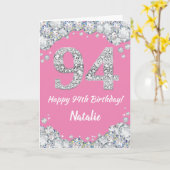 Happy 94th Birthday Pink en Silver Glitter Card Kaart (Gele Bloem)