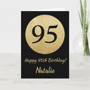 Happy 95th Birthday Black en Gold Glitter Card Kaart
