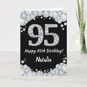 Happy 95th Birthday Black en Silver Glitter Card Kaart