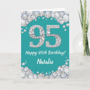Happy 95th Birthday Blauwgroen en Silver Glitter C Kaart