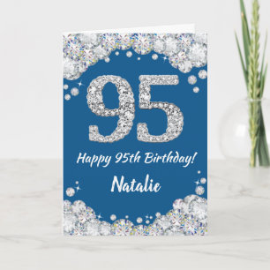 Happy 95th Birthday Blue en Silver Glitter Card Kaart