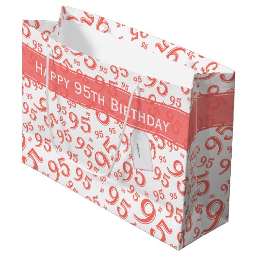 Happy 95th Birthday Number Pattern Coral Groot Cadeauzakje (Voorkant Gekanteld)