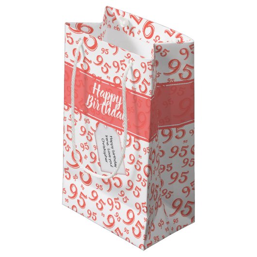 Happy 95th Birthday Number Pattern Coral Klein Cadeauzakje (Voorkant Gekanteld)