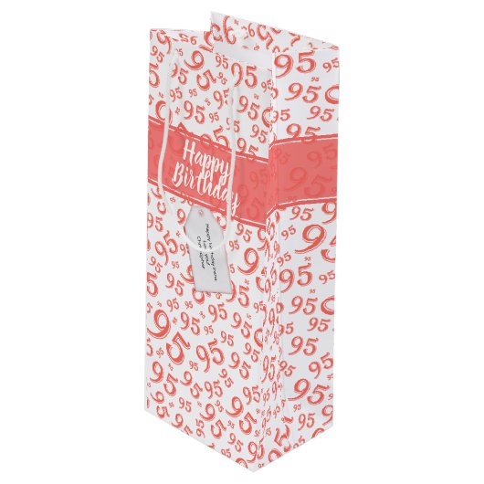 Happy 95th Birthday Number Pattern Coral Wijn Cadeautas (Voorkant Gekanteld)