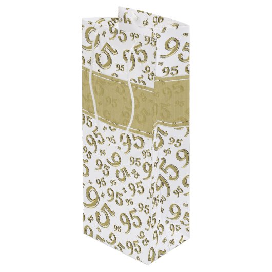 Happy 95th Birthday Number Pattern Gold Wijn Cadeautas (Achterkant Gekanteld)