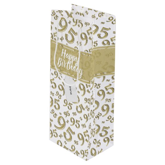 Happy 95th Birthday Number Pattern Gold Wijn Cadeautas (Voorkant Gekanteld)